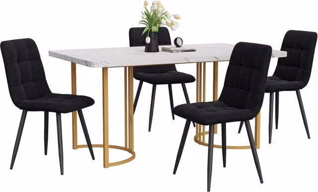 Set tavolo da pranzo 5 pezzi 140x80 cm in MDF bianco， sedie in velluto nero