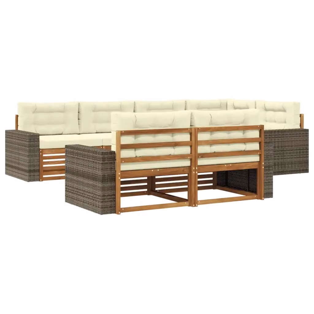 Set di divani da esterno a L vidaXL in legno di acacia con cuscini beige e bianchi – 2