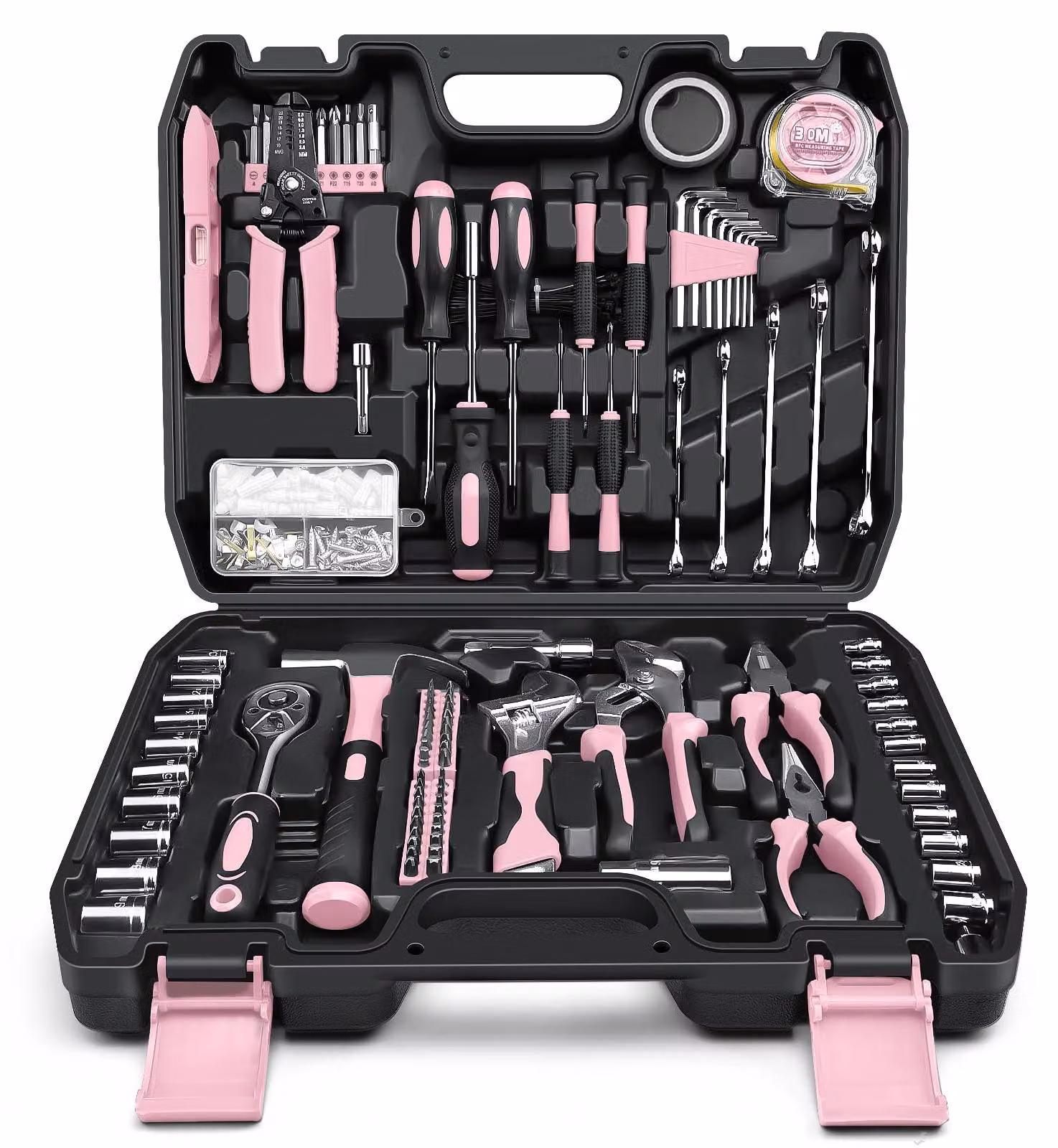 Cassetta degli attrezzi da 281 pezzi - Rosa - Set completo di utensili manuali - Contenitore portatile