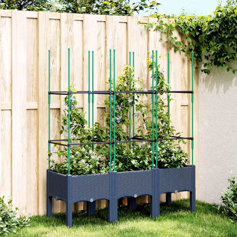 Fioriera da giardino con traliccio per piante rampicanti vidaXL, Grigio Blu, L 120 x P 40 x H 142,5 cm