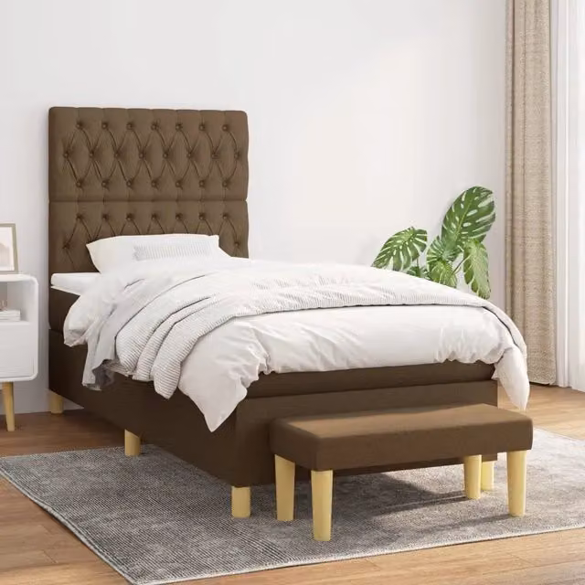 Letto Ibrido con Giroletto a Molle e Materasso vidaXL in Legno e Tessuto, Marrone e Bianco, L/P/H: 90 x 190 x 128 cm