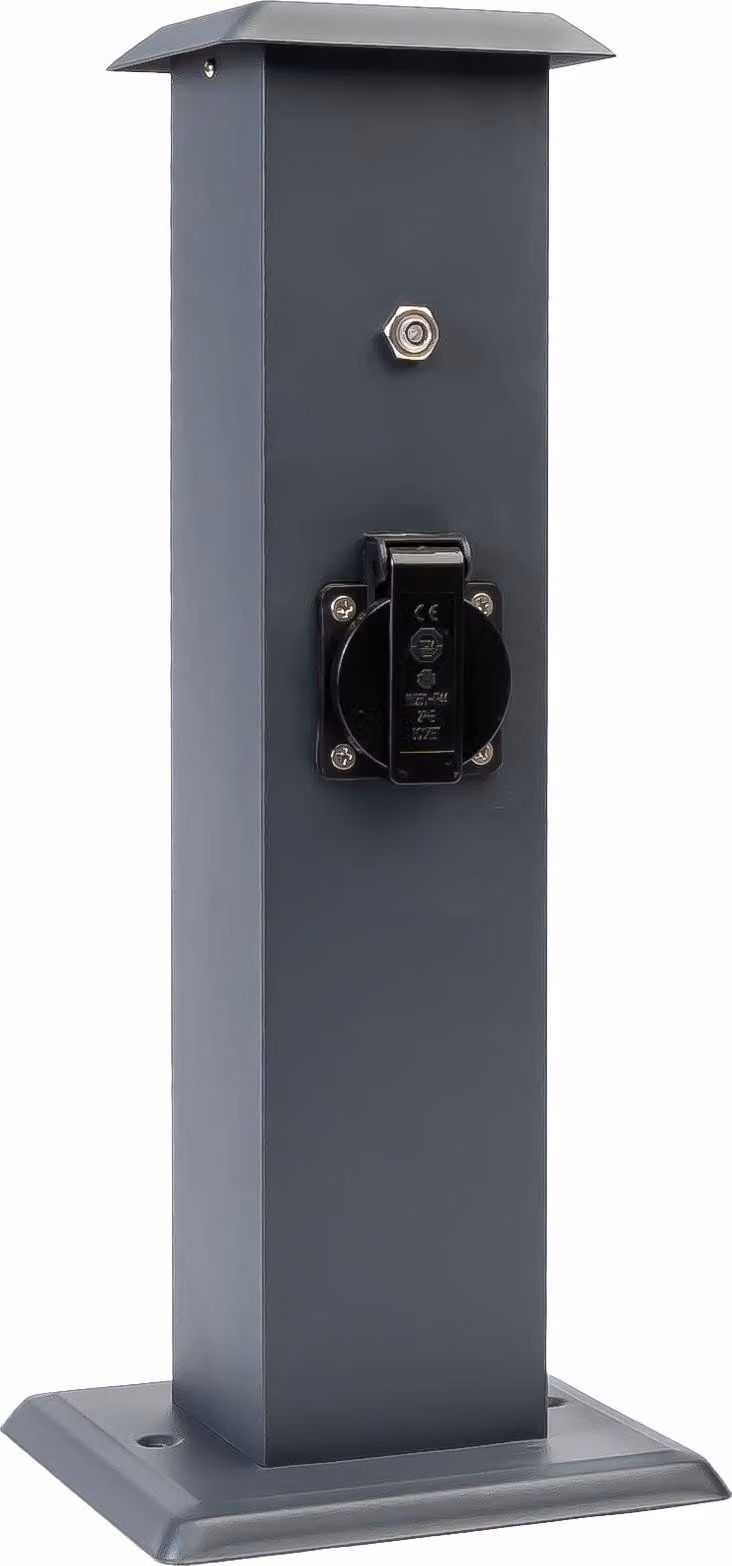 Presa di corrente da giardino di design Grafner in acciaio inox, sensore crepuscolare, 3 prese, IP44, angolare, antracite, NO RUST - verniciatura a polvere, colonna energetica presa multipla in metallo da esterno sensore di luminosità nero