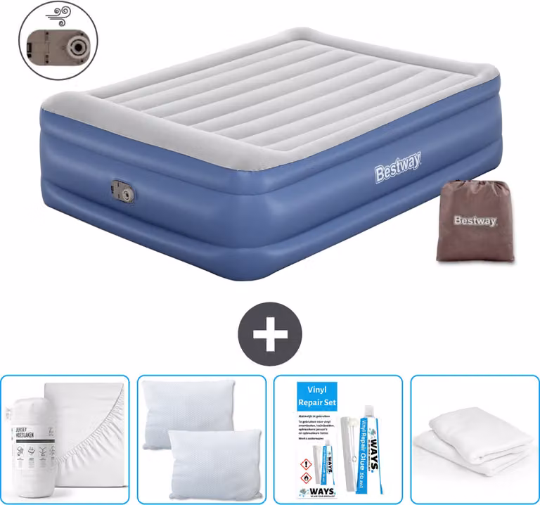 Materasso gonfiabile Bestway - 2 persone - 152 x 203 x 56 cm - Grigio/Blu - Accessori inclusi