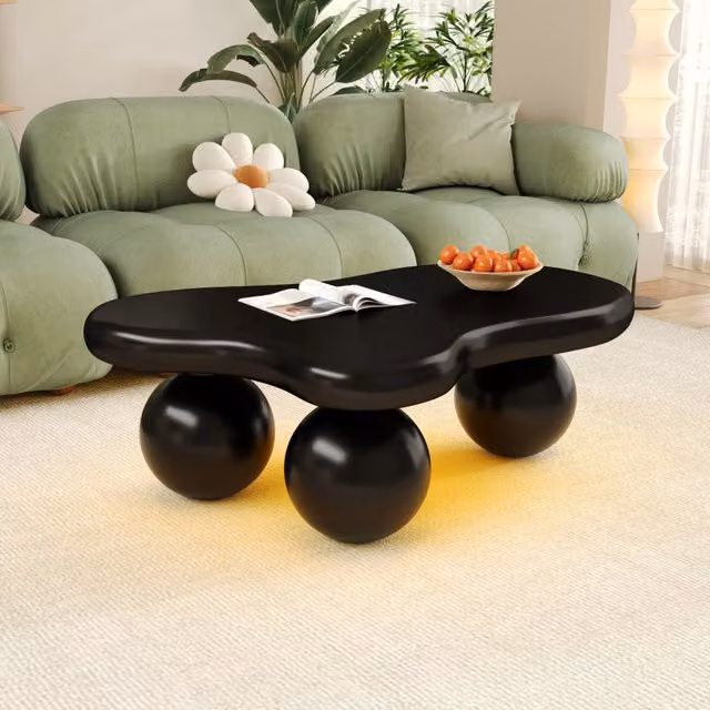 Tavolino da salotto Zephmum nero con illuminazione LED e design a nuvola, L/P/H: 80 x 62,5 x 32 cm