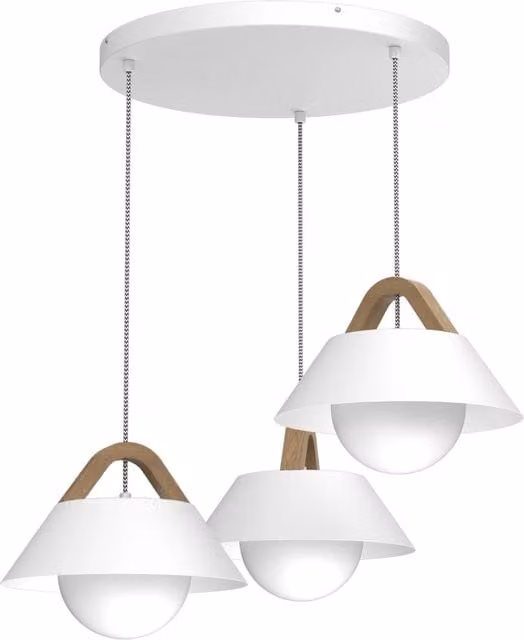 Lampada a sospensione Funda 3xE27 bianca legno Luminex