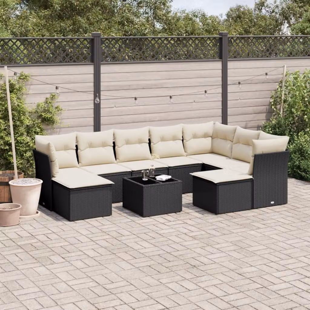 Maison Exclusive - Set da giardino 10 pezzi con cuscini in polyrattan nero