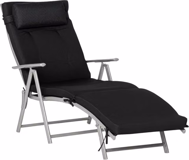 Lettino da giardino pieghevole Minimal con cuscini in textilene e struttura in acciaio nero e argento L: 196 cm, P: 63,5 cm, H: 100,5 cm – 1