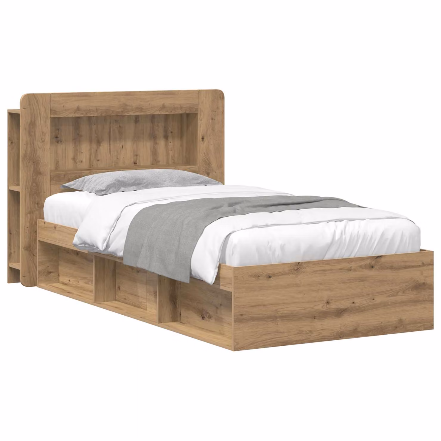 vidaXL Telaio del letto con contenitore e cassetti in Rovere Artigianale, Marrone, L/P/H: 200 x 80 x 93,5 cm