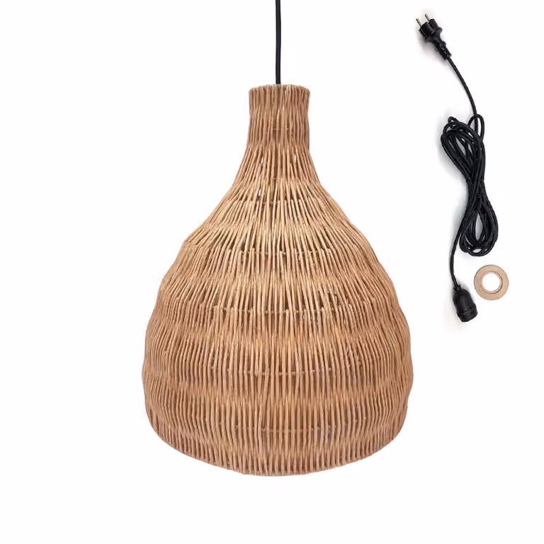 BELLA OUTDOOR CABLE lampada a sospensione da esterno in rattan naturale in stile bohémien lunghezza cavo 5m