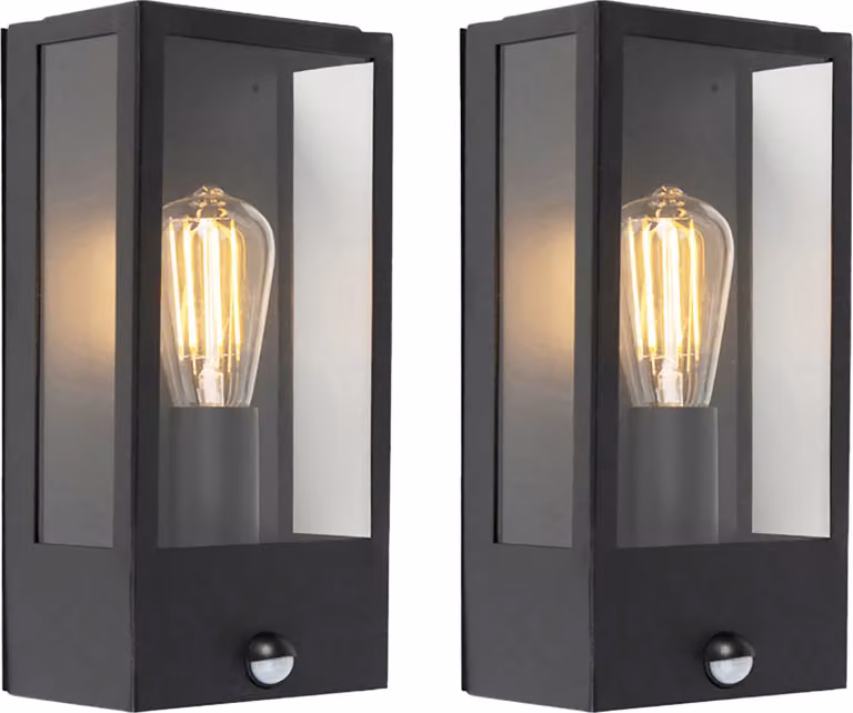 Set di 2 applique da esterno nere con sensore di movimento Rotterdam