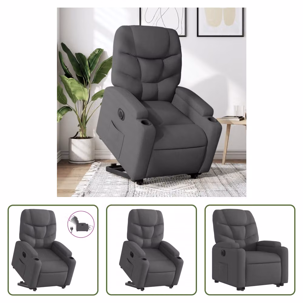 The Living Store Poltrona relax con supporto elettrico in tessuto grigio scuro