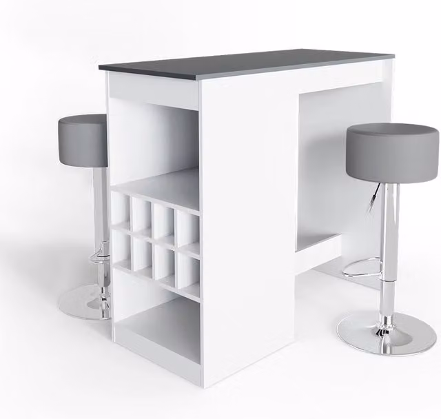 Tavolo bar con sgabelli Ross Bianco/Antracite 115 x 50 cm con 2 sgabelli da bar Vicco