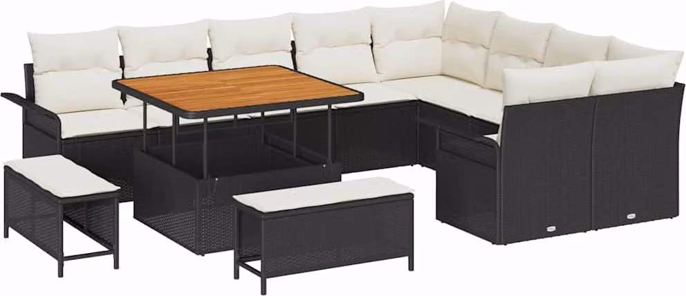 Set Divano da Giardino con cuscino 12 pcs Nero polyrattan