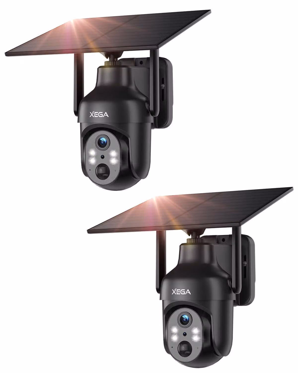 Kit di telecamere di sicurezza da esterno, composto da 2 unità, alimentate a energia solare, con batteria da 5200 mAh, risoluzione di 3 MP e connessione Wi-Fi wireless
