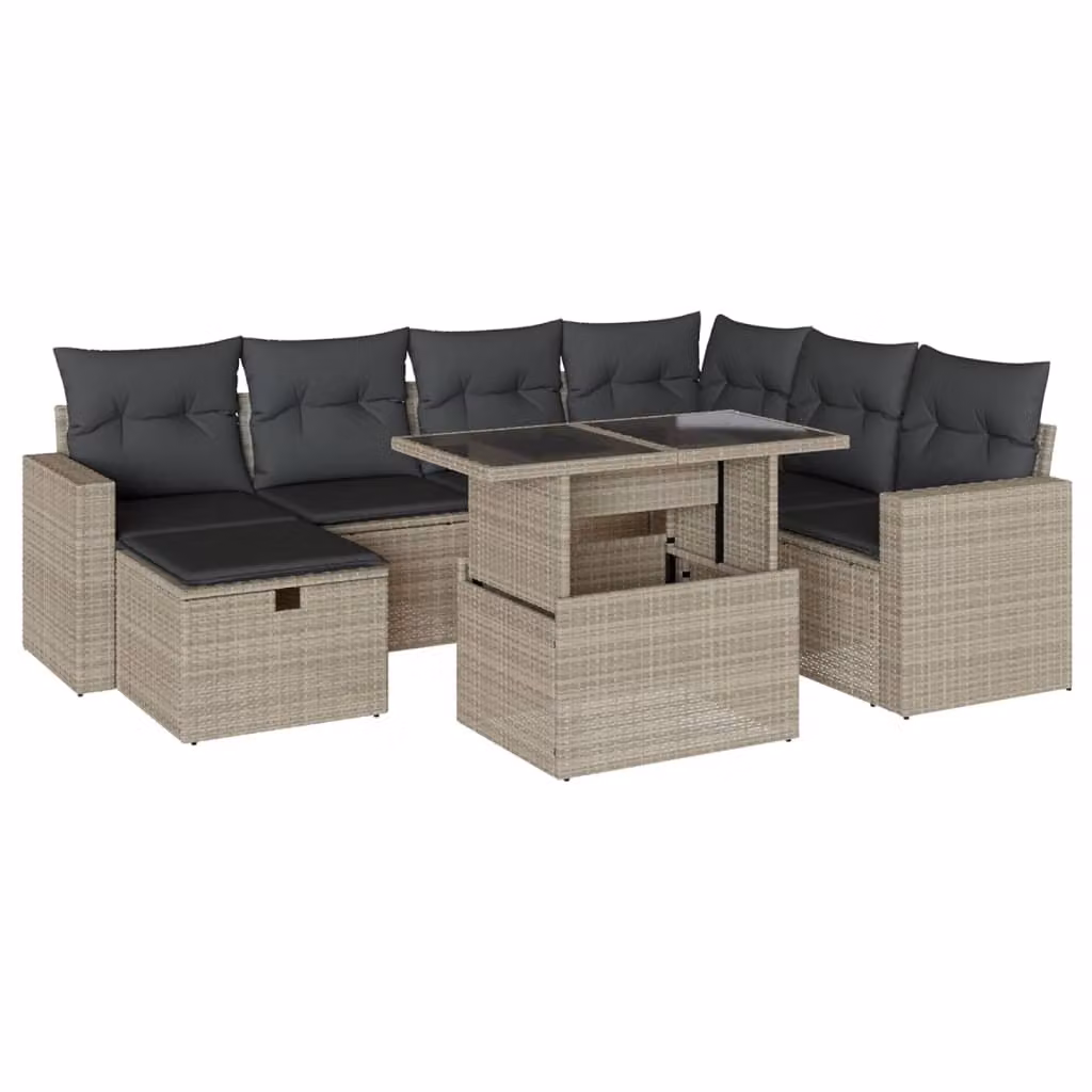 Set Divano da Giardino 8pz con Cuscini Grigio Chiaro Polyrattan