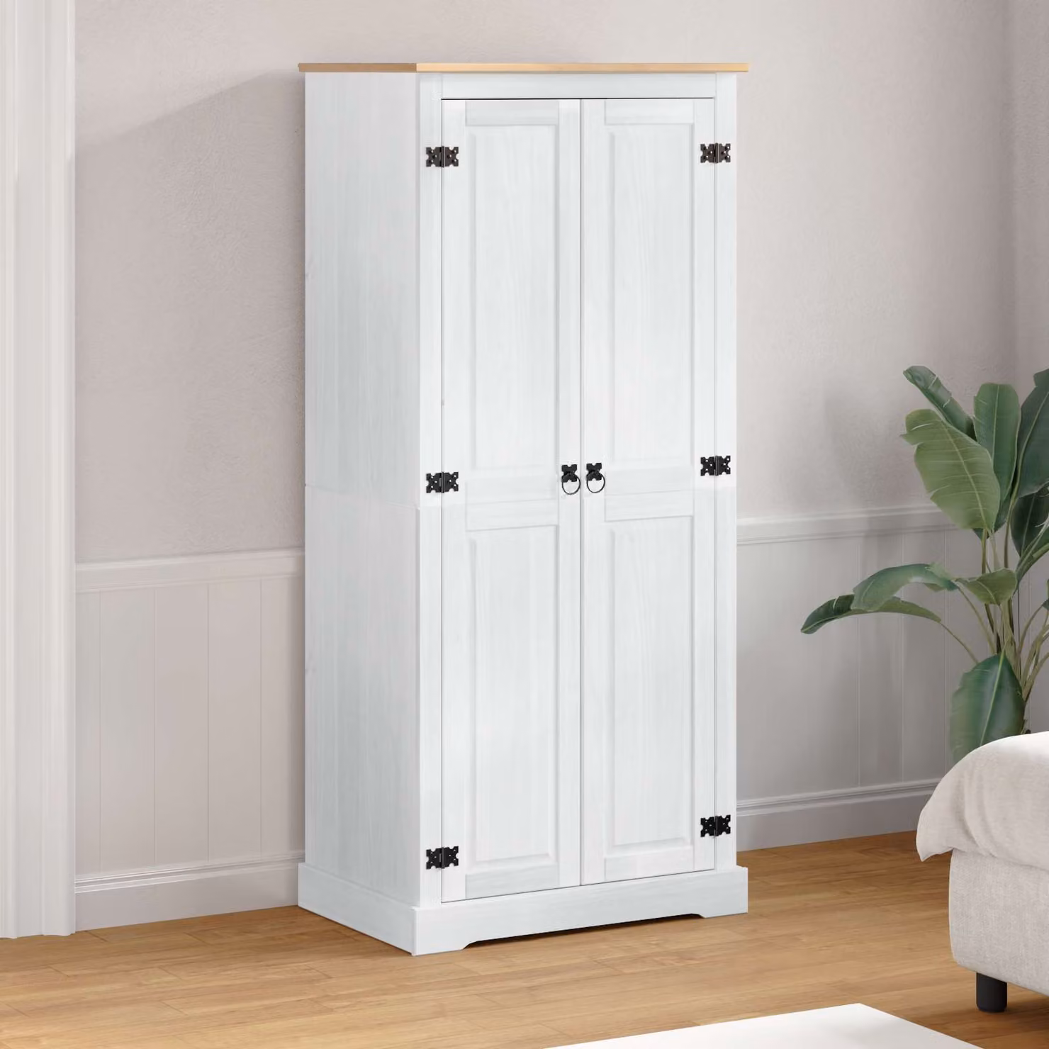 Armadio bianco in pino massello vidaXL per camera da letto L: 76 cm, P: 50 cm, H: 170 cm