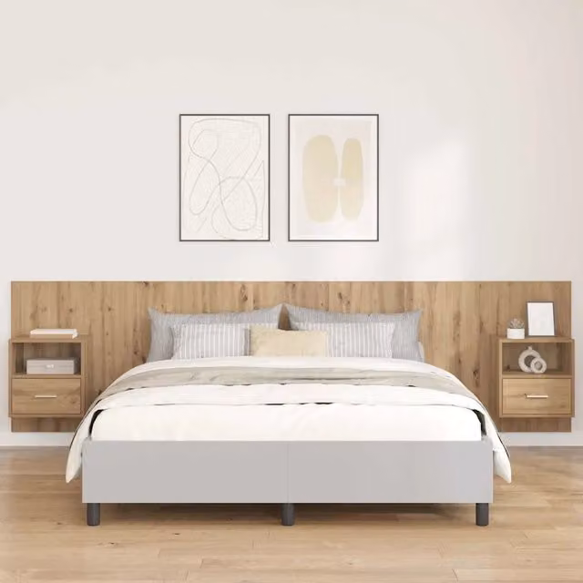 Testata con Comodino 3 pz-Set di 3 Testiera con Contenitore Rovere artigianale Legno multistrato 733136