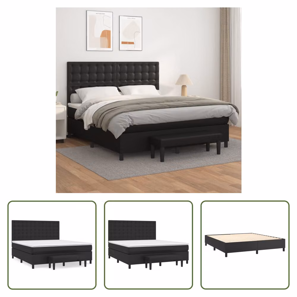 The Living Store Letto a molle con materasso nero 160x200 cm in Pelle finta