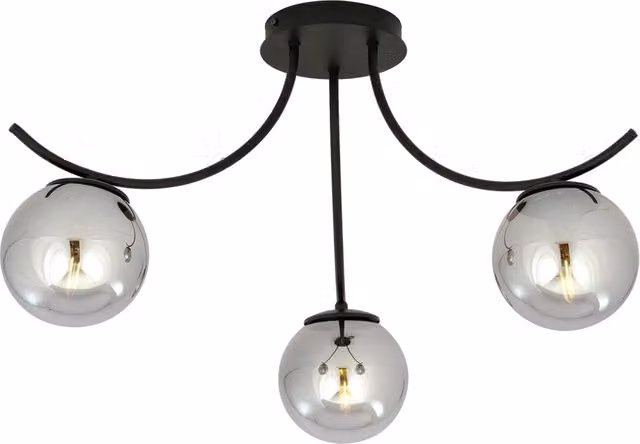 Plafoniera Moderna Luceart-Classic con 3 Luci a Sfera in Vetro Trasparente e Acciaio Nero