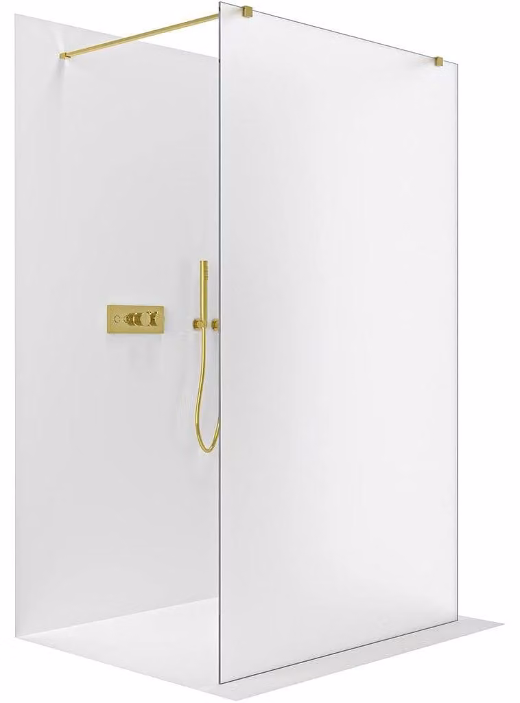 CERANO - Box doccia Walk-in Onyx Duo L/P - 8 mm - montante squadrato - dorato, vetro smerigliato - 140x200 cm