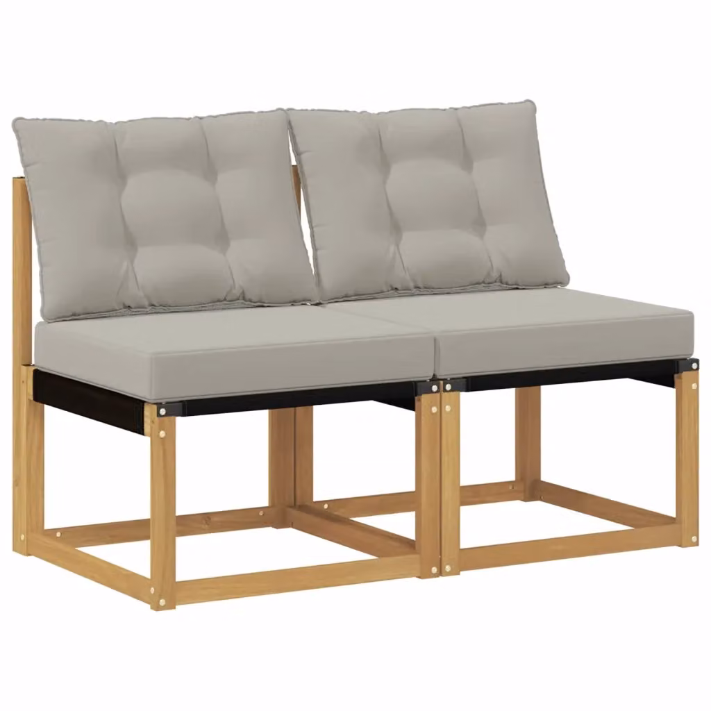 Set di 2 divani centrali da esterno vidaXL in tessuto bianco e grigio con struttura in legno di acacia per giardino, balcone o terrazzo – 2