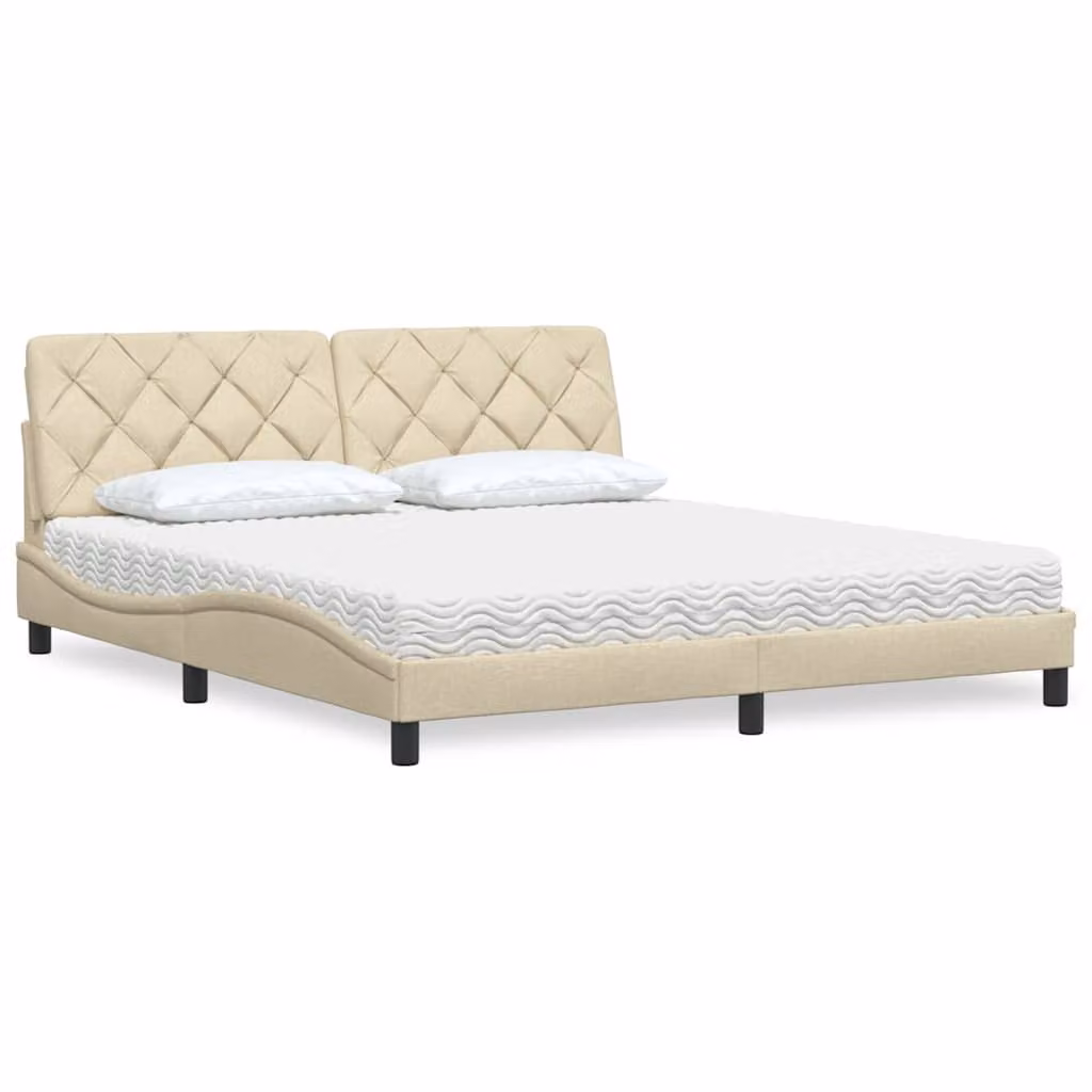 Letto con materasso vidaXL in tessuto beige e bianco L/P/H: 218 x 180 x 74,5 cm