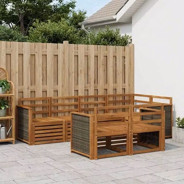 Set di divani da esterno 6 pz Naturale Legno di Acacia Massello 3384465