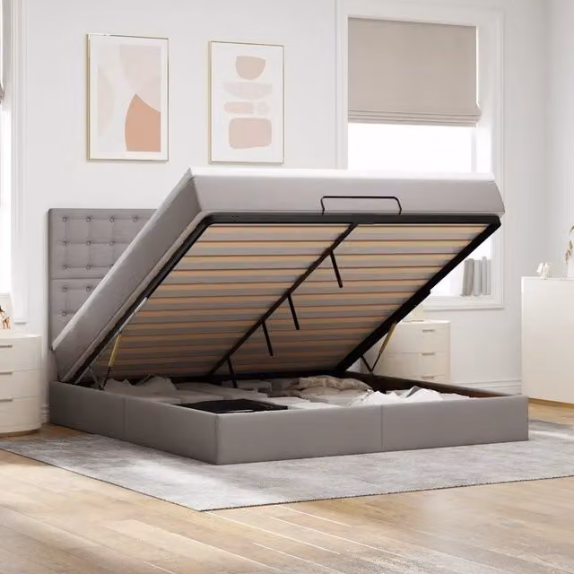 Letto con contenitore a sollevamento vidaXL in tessuto moderno, L: 180 cm, P: 200 cm, H: 203 cm