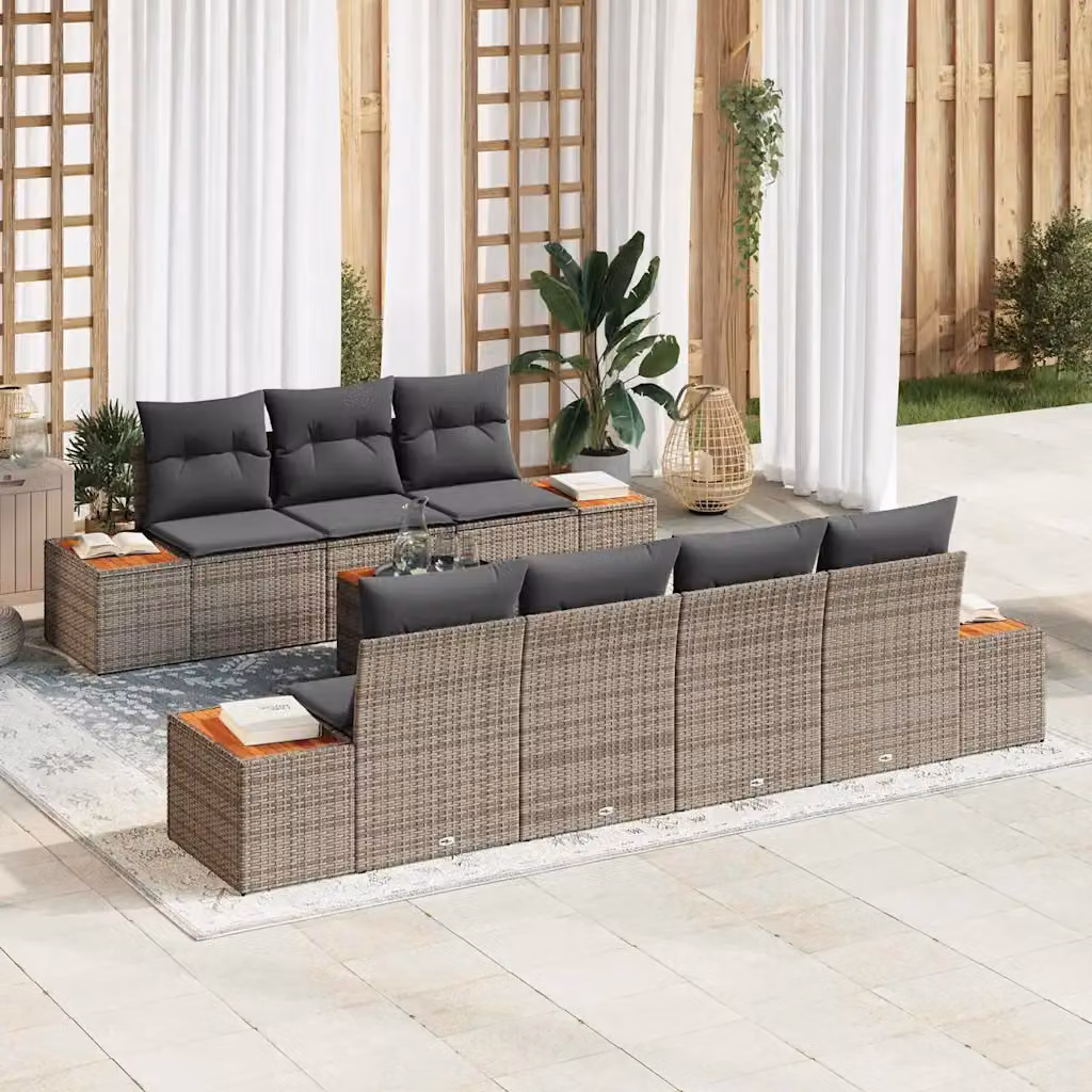 Set Divano da Giardino vidaXL 8 Pezzi Grigio con Cuscini e Tavolino in Rattan e Metallo – 1