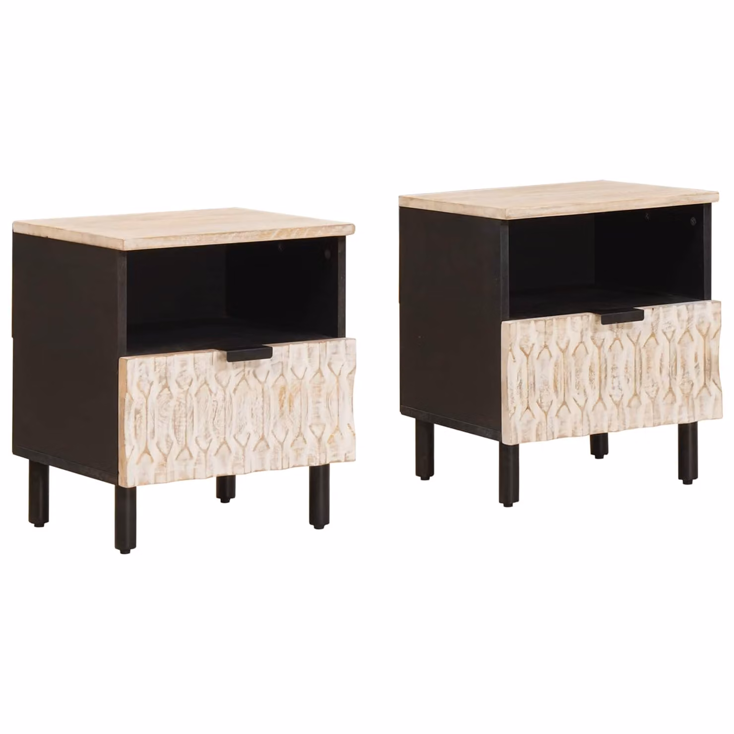 Set di 2 Armadi da Notte Moderni vidaXL in Legno di Mango Bianco e Marrone L/P/H: 40 x 33 x 46 cm