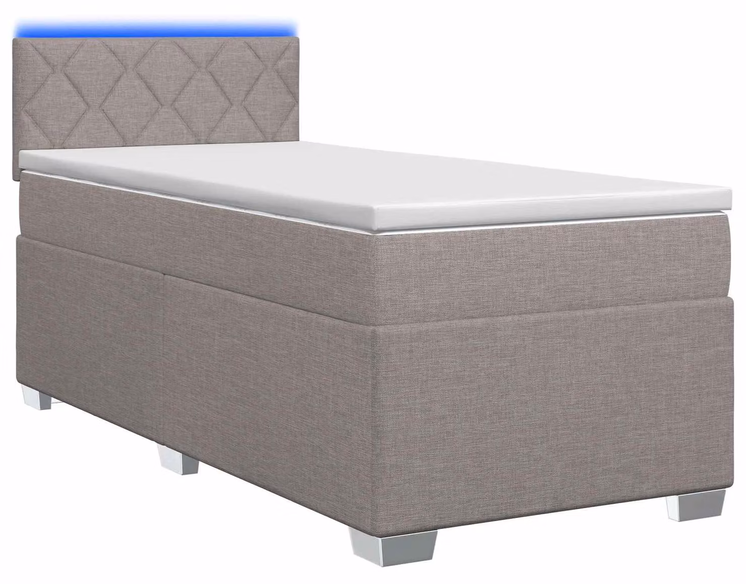 Letto con boxspring, materasso e illuminazione LED color taupe, dimensioni 90 x 200 cm, rivestito in tessuto