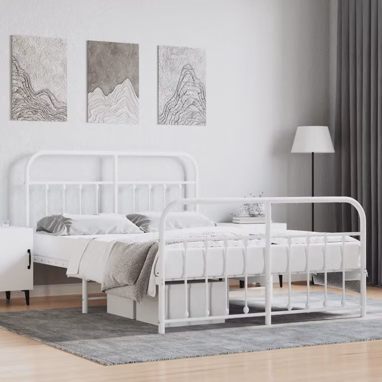 The Living Store Struttura letto con testiera e pediera in metallo bianco 135x190 cm