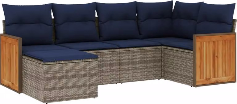 Set Divani da Giardino 6 pz con Cuscini Grigio in Polyrattan