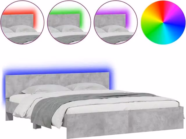 Letto matrimoniale | Letto per adulti | Giroletto con Testiera e LED Grigio Cemento 180x200 cm