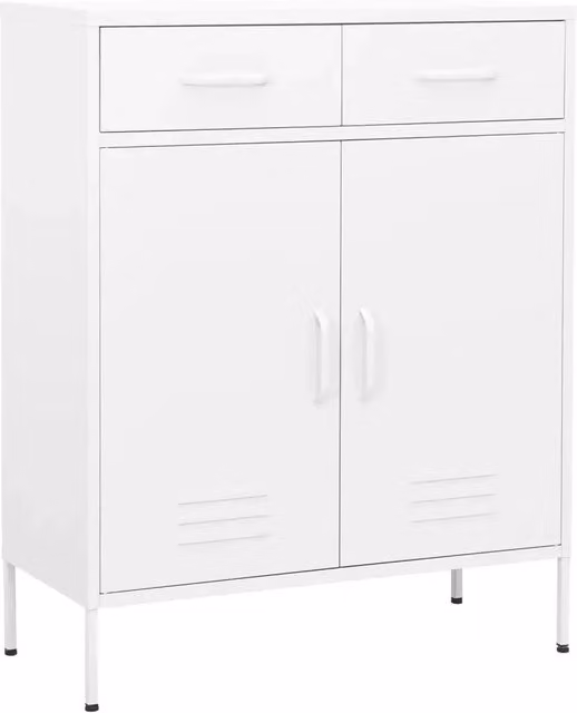 Armadio portaoggetti moderno 80 x 35 x 101,5 cm 2 cassetti 2 ante in acciaio bianco 02_0046852