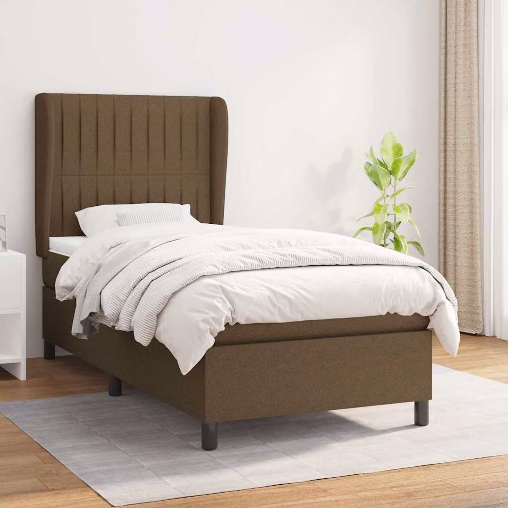vidaXL Giroletto a Molle con Materasso Ibrido in Tessuto Marrone e Bianco L/P/H: 190 x 90 x 33 cm – 1