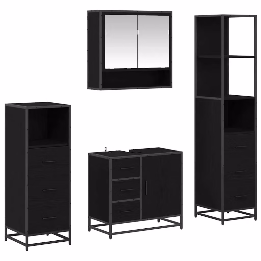 Set di mobili da bagno vidaXL nero 4 pezzi con armadietto specchio, mobile lavabo, mobile laterale e colonna alta, L/P/H: 65 x 33 x 60 cm – 2