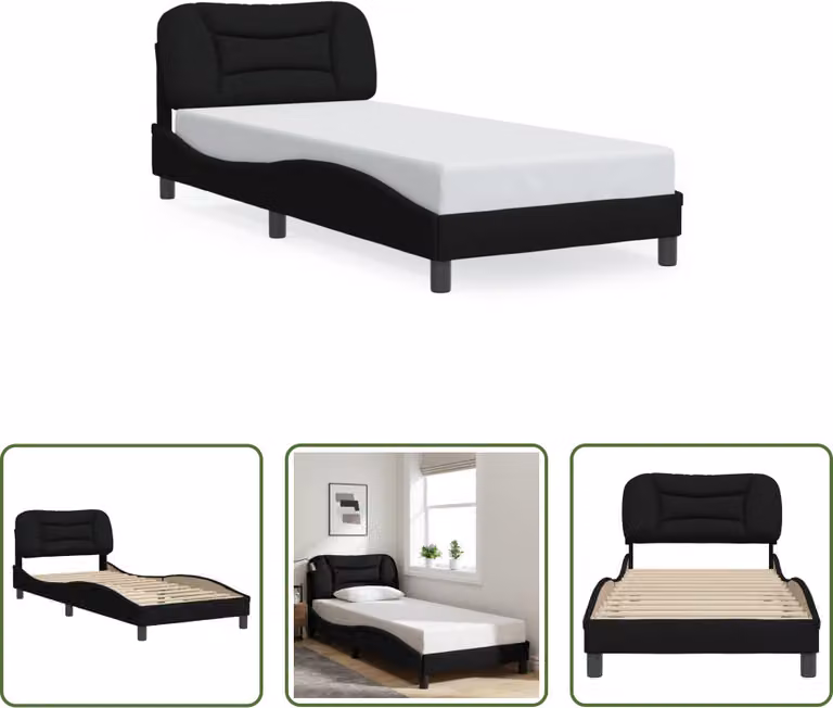 The Living Store Struttura letto con testiera nera 80x200 cm in tessuto