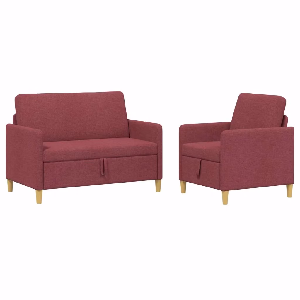 Set di 2 divani moderni vidaXL con contenitore a sollevamento, rivestimento in tessuto rosso e marrone per il tuo soggiorno – 2