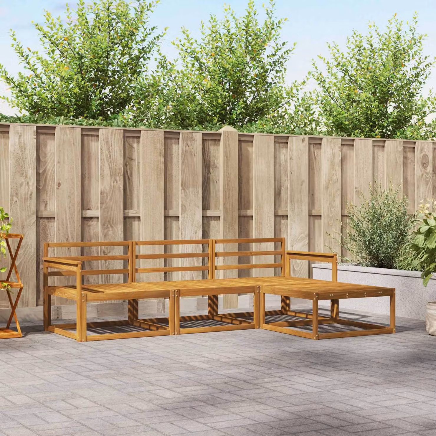 Set di divani da esterno vidaXL 4 pz in legno di acacia massello marrone con cuscini inclusi e configurazione a L