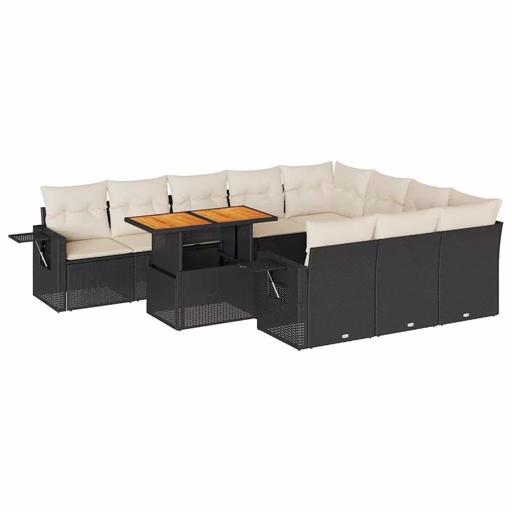 Set Divani da Giardino vidaXL a Forma a U con Cuscini e Tavolino da Caffè, 11 Pezzi, Colore Bianco e Nero – 2