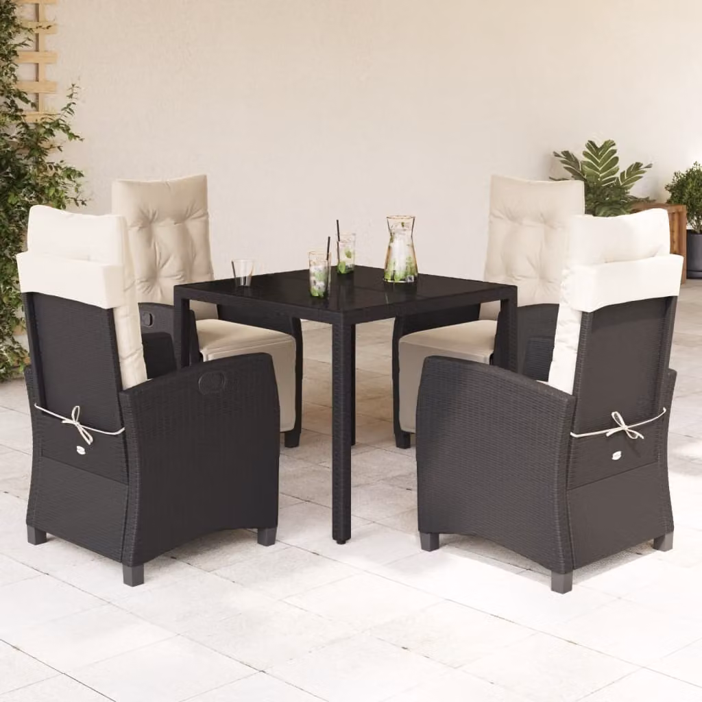 Maison Exclusive - Set da pranzo da giardino 5 pezzi con cuscini in polyrattan nero