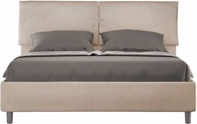 Letto matrimoniale Mados con rete imbottita in microfibra colore sabbia L: 160 cm, P: 210 cm – 1