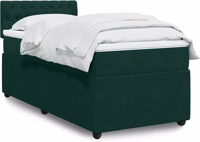 Letto con Giroletto a Molle e Materasso Ibrido vidaXL in Velluto Verde Scuro L 90 cm x P 200 cm
