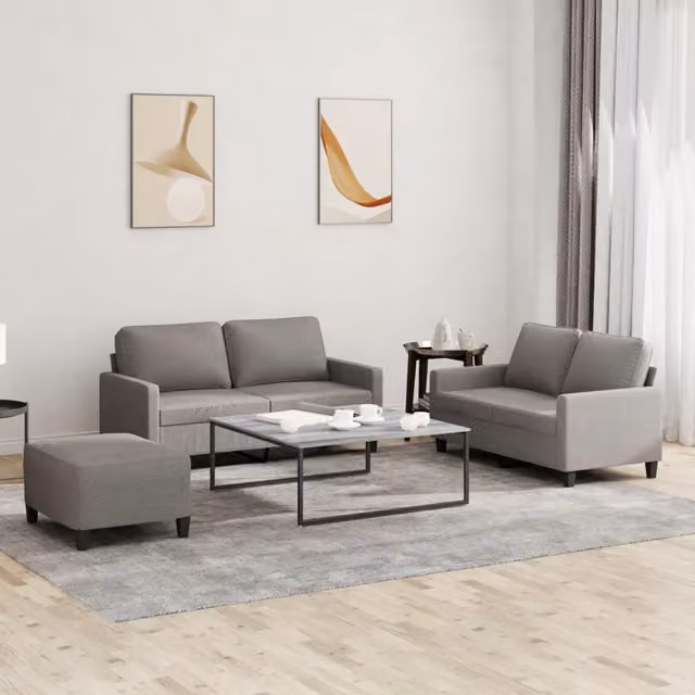 Set di divani 3 pezzi vidaXL in tessuto beige e grigio con cuscini decorativi per soggiorno in stile moderno – 1