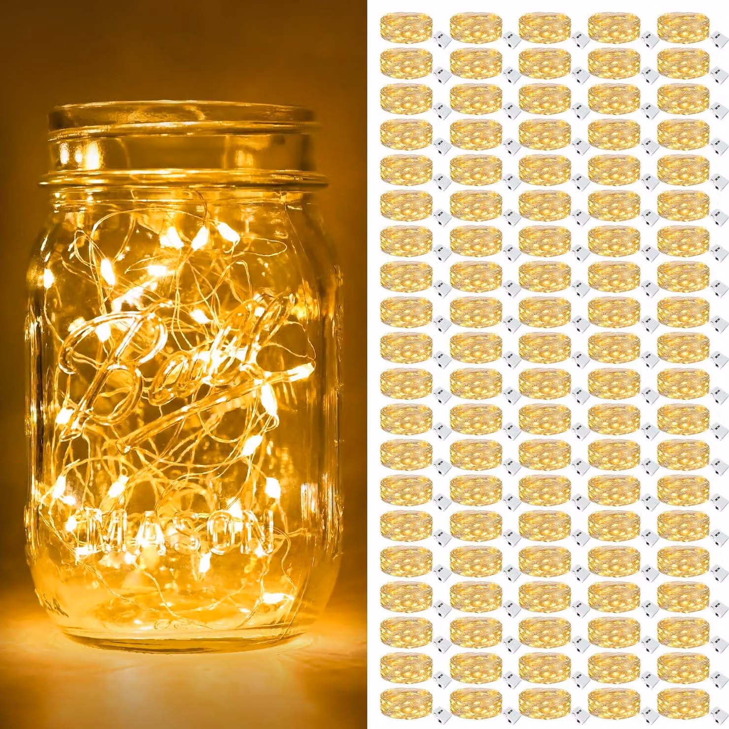 Catena luminosa a LED, 100 pezzi, 2 metri, 20 LED, luce bianco caldo, 3 modalità