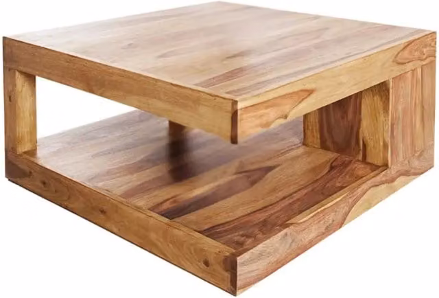 Tavolino GRADI 80 cm in legno massiccio di Sheesham – Tavolino quadrato con contenitore