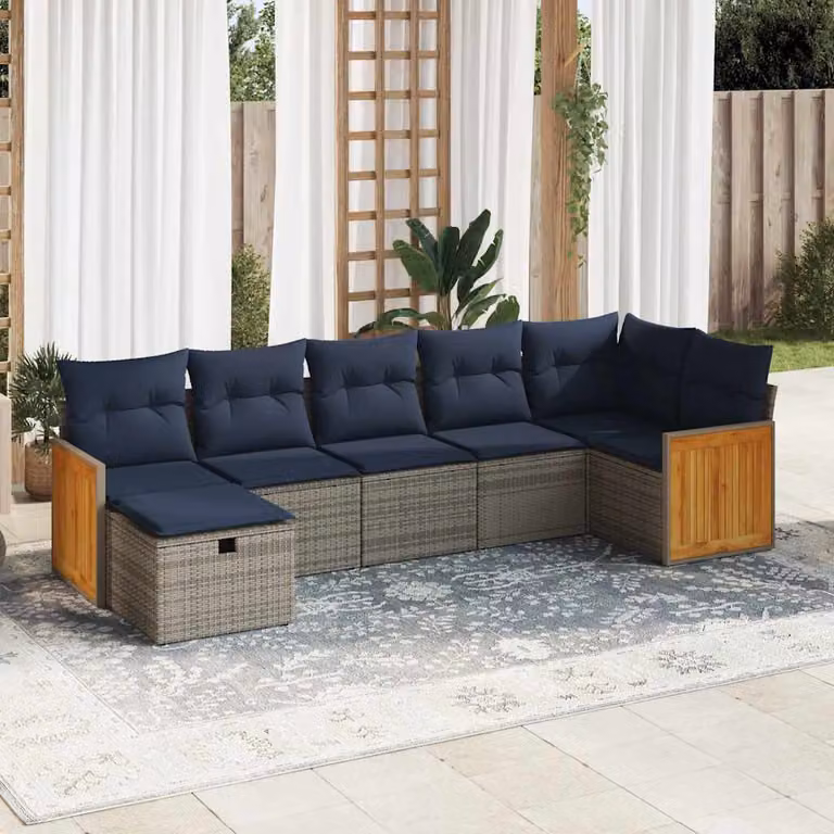 Maison Exclusive - Set Divani da Giardino 7 pz con Cuscini Grigio in Polyrattan