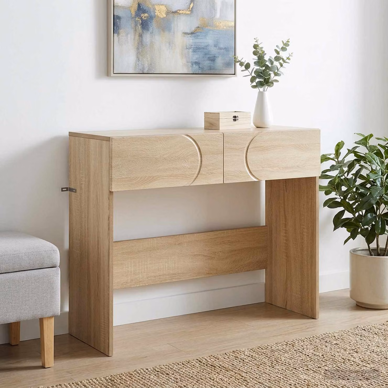 Consolle moderna vidaXL in legno multistrato color rovere sonoma, L: 96,5 cm, P: 38 cm, H: 75 cm