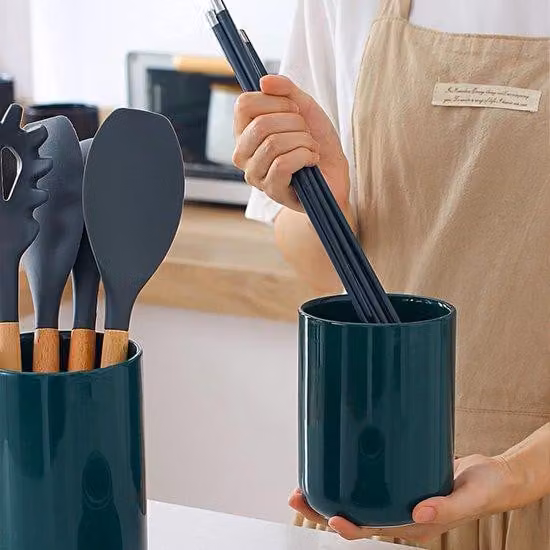 Portautensili da cucina in Vetroceramica con base antiscivolo, verde